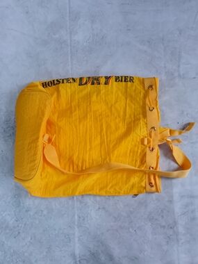 Vintage 90s Holsten Dry Bier Yellow Canvas Tote Bag TENNIS RACKET